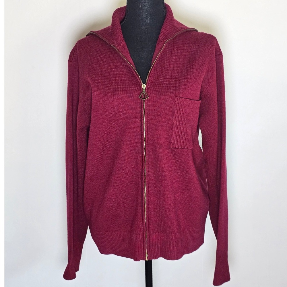 Gino Paoli Women's Full Zip Sweater Jacket Medium Burgundy 100% Wool Italy